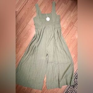 Sage Wide Leg Jumpsuit with Smocked Front and Waist